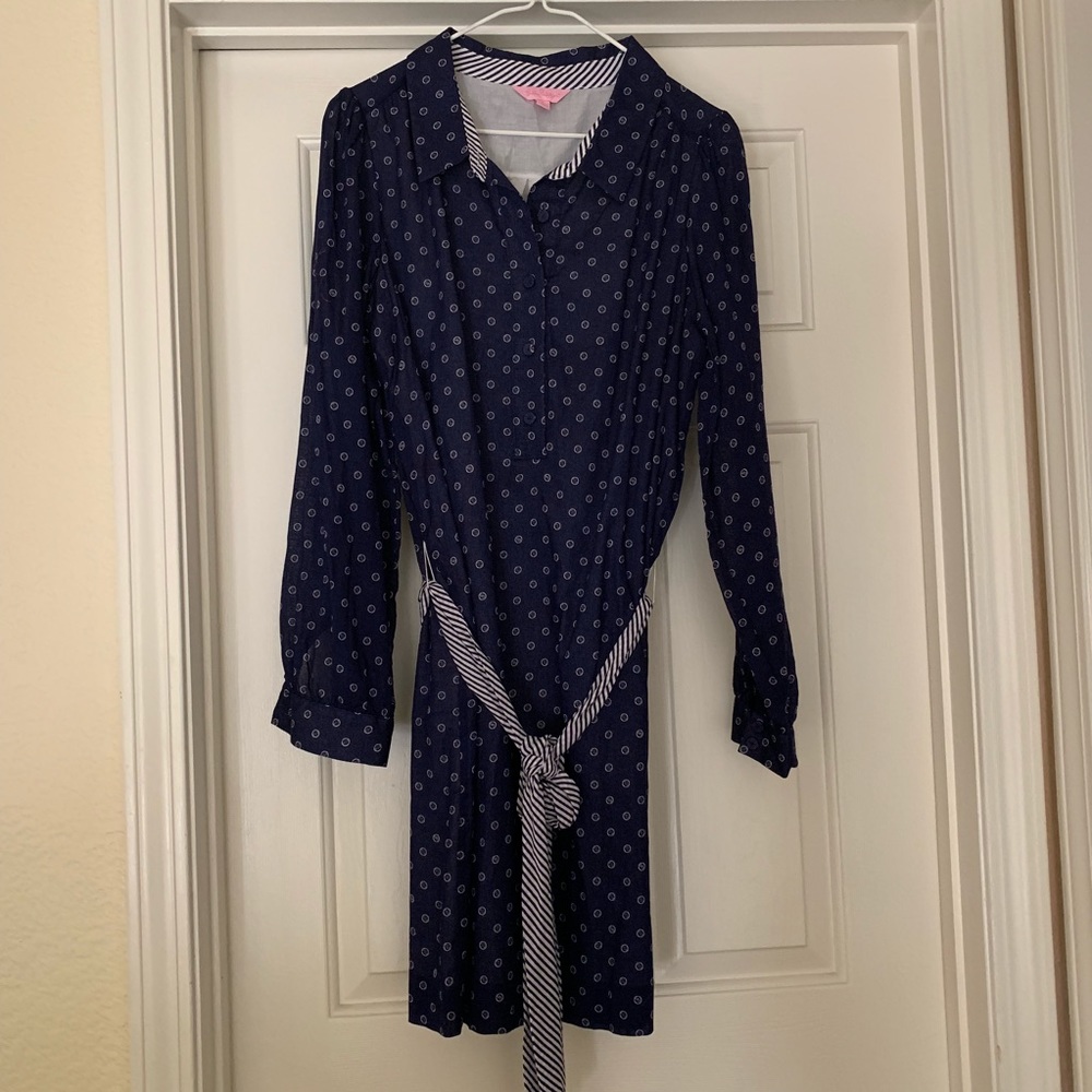 Lily Pulitzer Navy Shirt Dress, Sz 8.